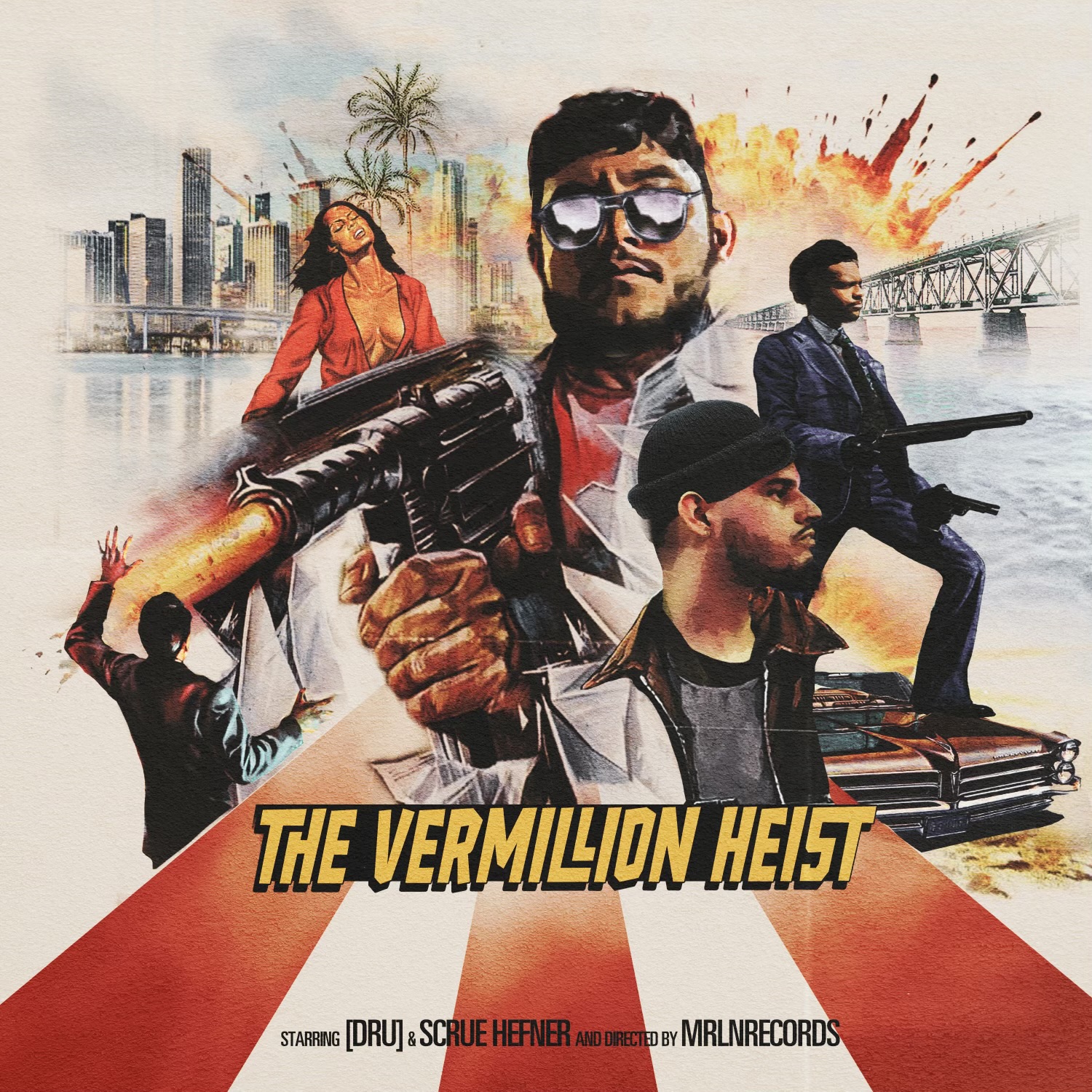 The Vermillion Heist cover artwork in the style of a vintage crime-film poster